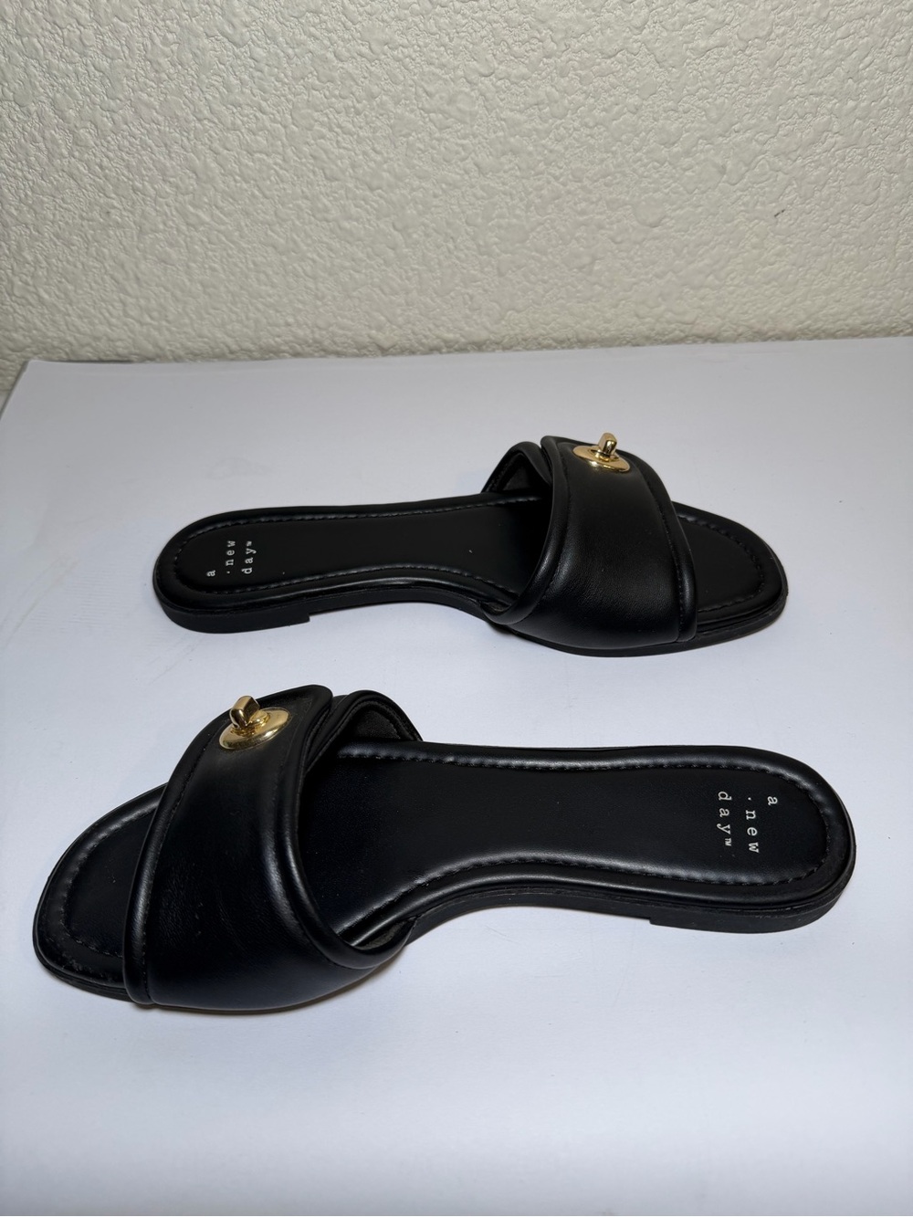 a new day Black Slide Sandals with Gold Accent Hardware - Picture 7 of 11